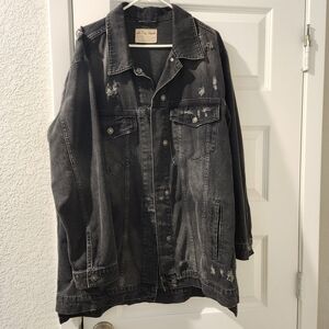 Like New We The Free Black Oversized Distressed Charcoal Black Denim Jacket